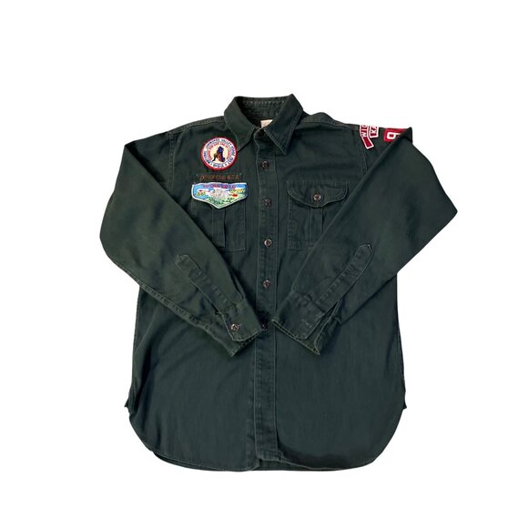 Vintage Boy Scouts Of America Shirt Green Button-Up With 1957 Patches Mens S? Ne - Picture 14 of 16